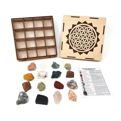 16 Gemstone Rough Stone Gift Set with Wooden Box, SKU P208, UPC 700317304005