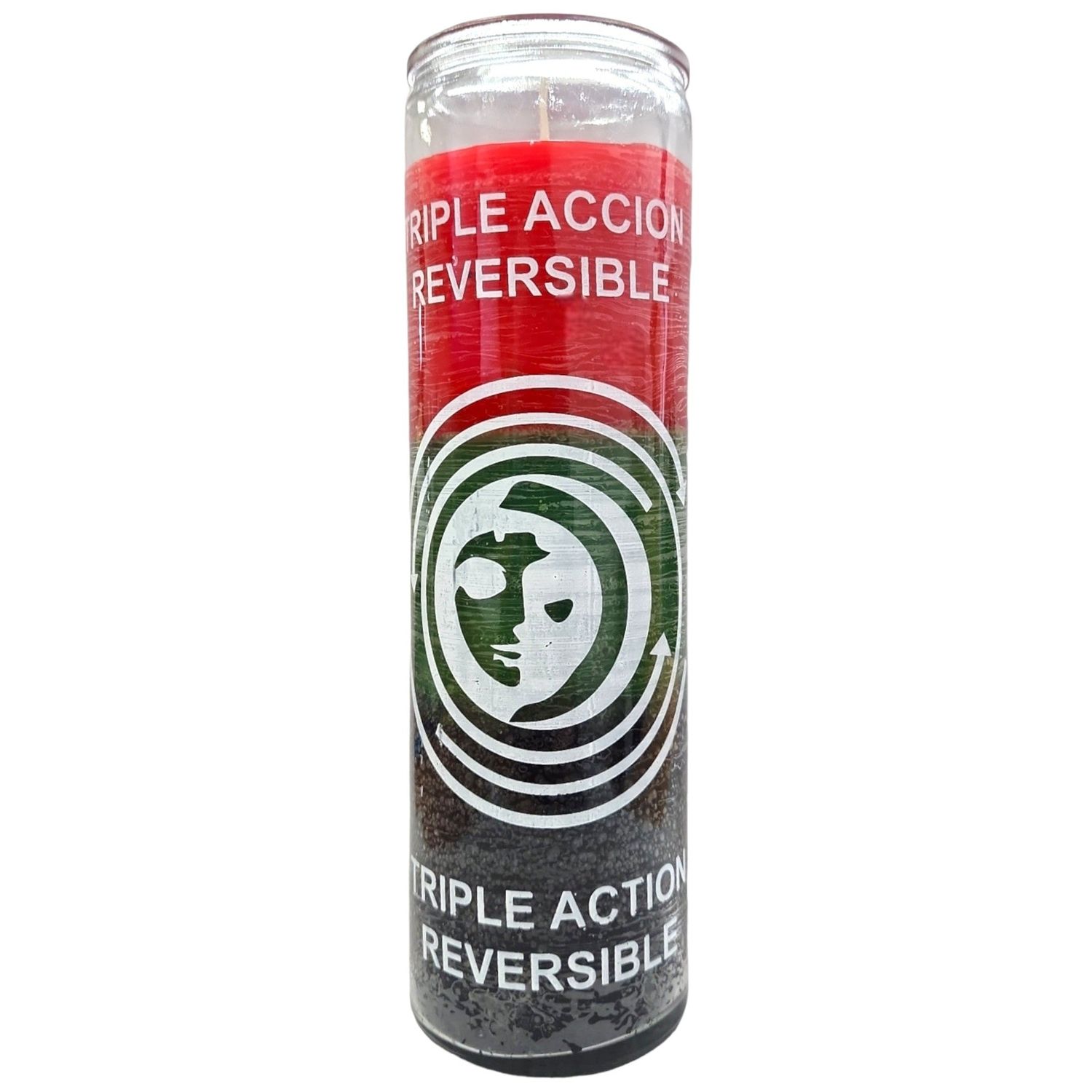 7 Day Glass Candle 3 Color Triple Action Reversible - Red / Green / Black, SKU WP-577-747, UPC 7003…