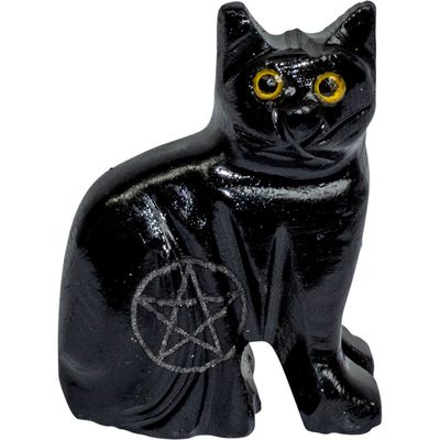 1.5&quot; Black Onyx Cat with Pentacle, SKU KH-33690-D6, UPC 6016002297274