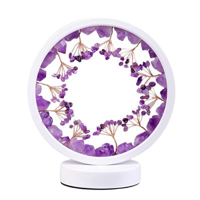 8&quot; Round Dimmable Gemstone Lamp - Amethyst, SKU GMLAMP-07, UPC 700317417118