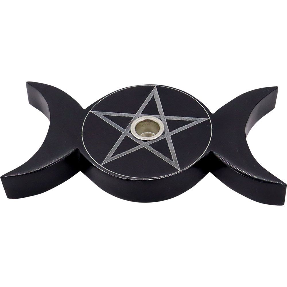 6&quot; Soapstone Mini Candle Holder - Triple Moon Pentacle, SKU KH-03673, UPC 700317418610