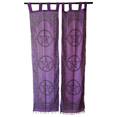 22&quot; x 72&quot; Three Pentagrams Cotton Curtain (Set of 2), SKU SC80-WP, UPC 6016200217203