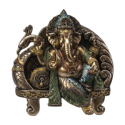 8.2&quot; Hindu Statue - Seated Ganesha on Peacock Throne, SKU PG-14713, UPC 700317053965