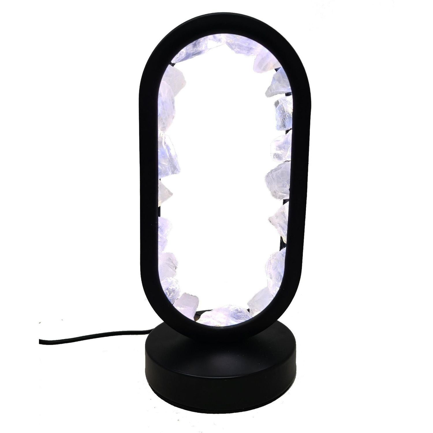 9&quot; Oval Shaped Dimmable Gemstone Lamp - Clear Quartz, SKU GMLAMP-03, UPC 700317417064