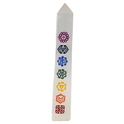 7&quot; Selenite 7 Chakra Colorful Obelisk Tower, SKU TWO-7CH, UPC 6016208166138