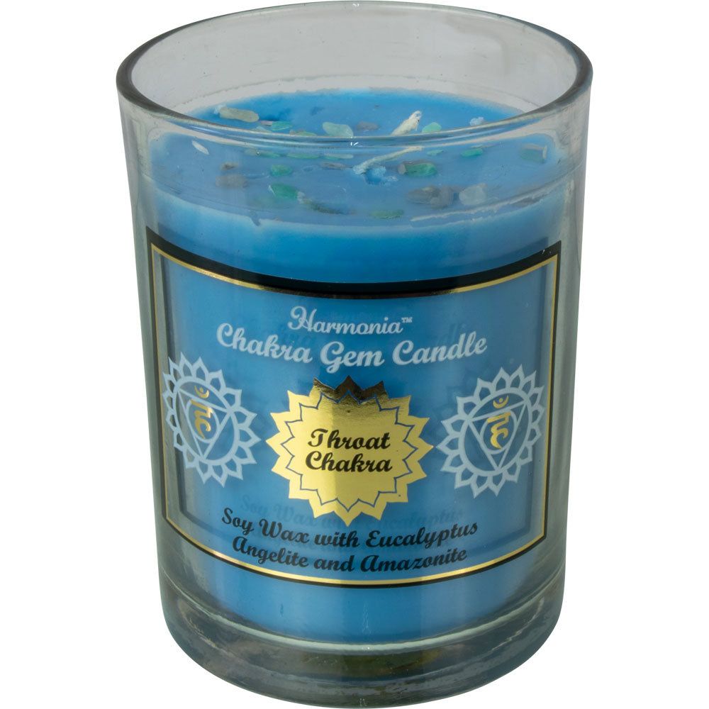 9 oz Harmonia Soy Gem Candle - Chakra Throat - Angelite &amp; Amazonite, SKU KH-39279, UPC 700317067672
