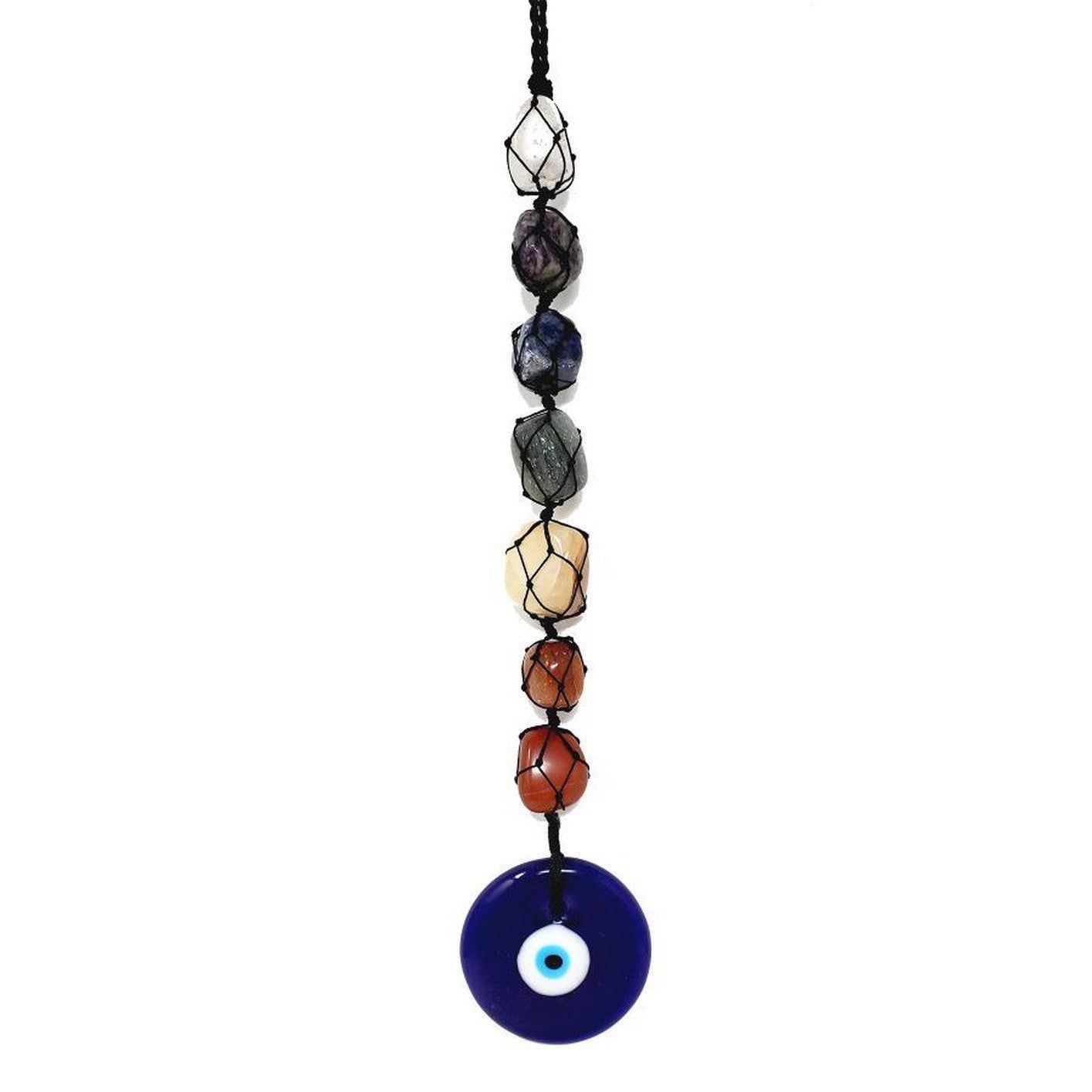 12&quot; Gemstone Chakra with Large Evil Eye Hanging Talisman, SKU L04-29-WH8, UPC 700317385776