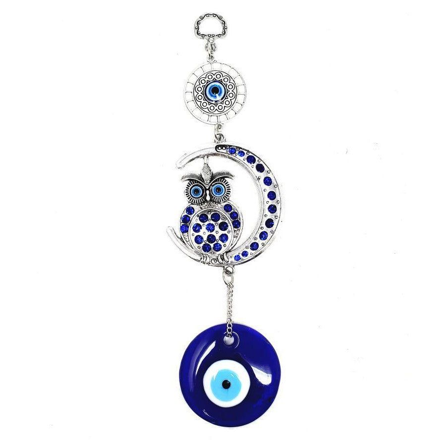 9.5&quot; Evil Eye Talisman - Owl Crescent Moon with Evil Eye, SKU QQ081-TKE-01, UPC 700317384625