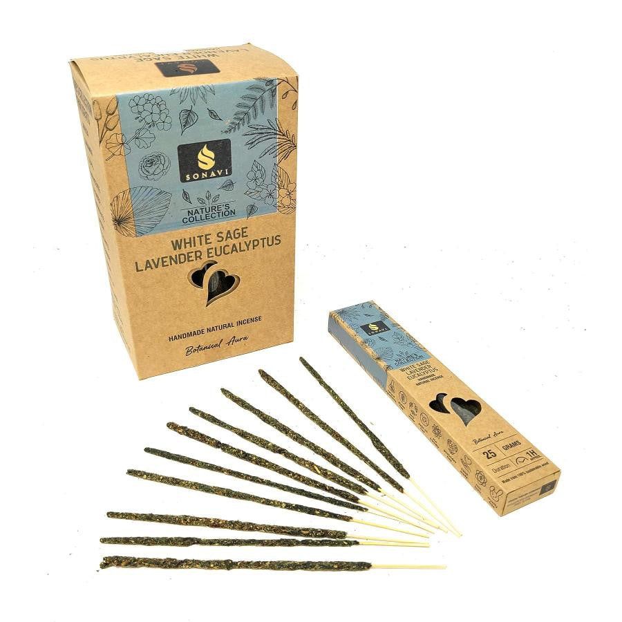 SONAVI Nature Edition Incense Sticks - White Sage, Lavender &amp; Eucalyptus (25 Grams), SKU SA-SR-WSE-…