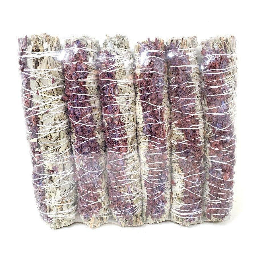 9&quot; White Sage &amp; Purple &quot;Royal&quot; Lavender Smudge Stick, SKU Q05-WS1-WLVF, UPC 700317371960