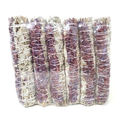 9&quot; White Sage &amp; Purple &quot;Royal&quot; Lavender Smudge Stick, SKU Q05-WS1-WLVF, UPC 700317371960