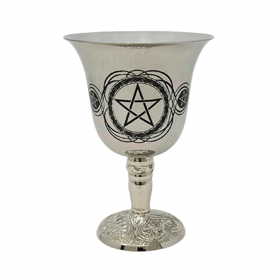 4.75&quot; Stainless Steel Chalice / Goblet - Pentagram, SKU 21-WP, UPC 700317309734