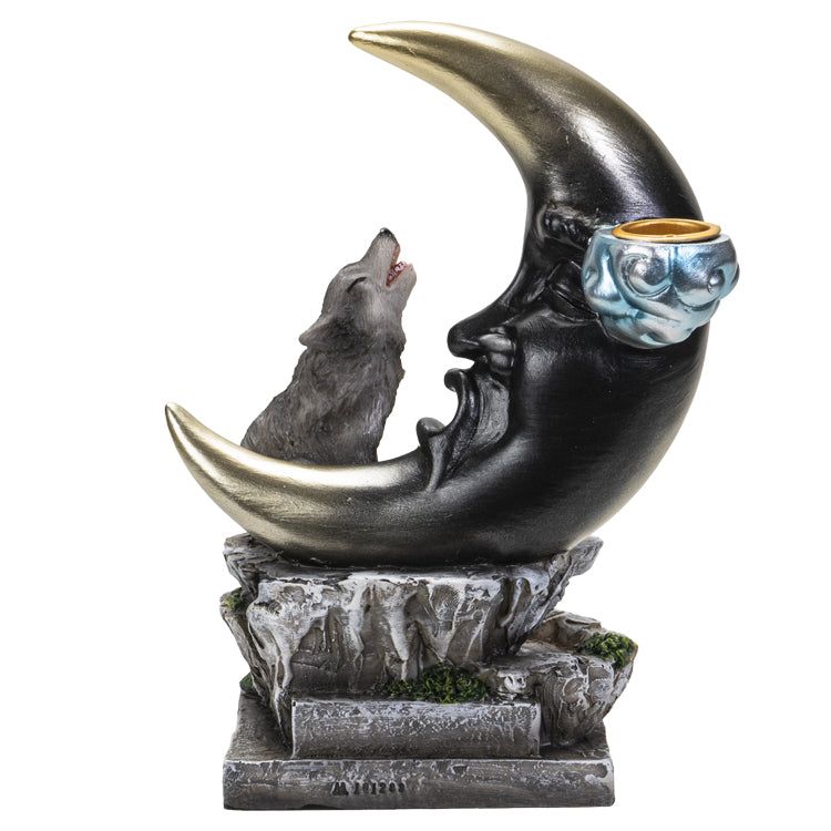 7&quot; Howling Wolf Moon Backflow Incense Burner, SKU PG-14656, UPC 700317050056