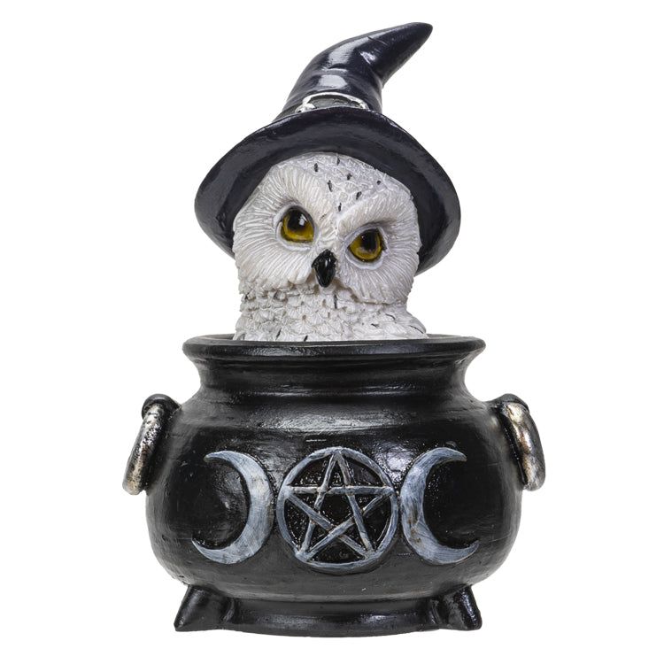 4&quot; Owl with Witch Hat in Cauldron Statue, SKU PG-14676, UPC 700317059363