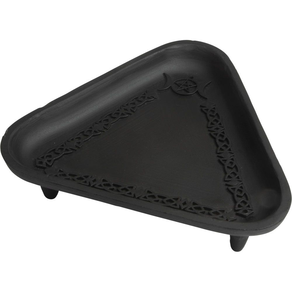 5&quot; Cast Iron Incense Holder Triangle - Triple Moon with Pentacle, SKU KH-89723, UPC 700317124955