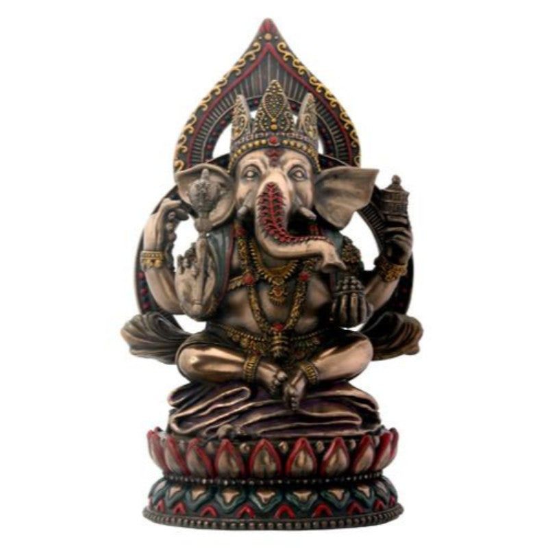 8&quot; Hindu Statue - Seated Ganesha on Lotus, SKU PG-Y6774, UPC 700317054115