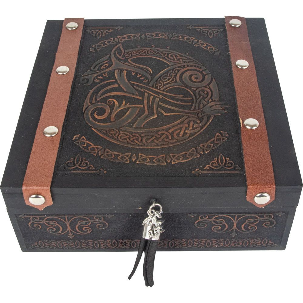 7&quot;  Laser Etched Wood Box - Celtic Dragon, SKU KH-44304, UPC 700317391661