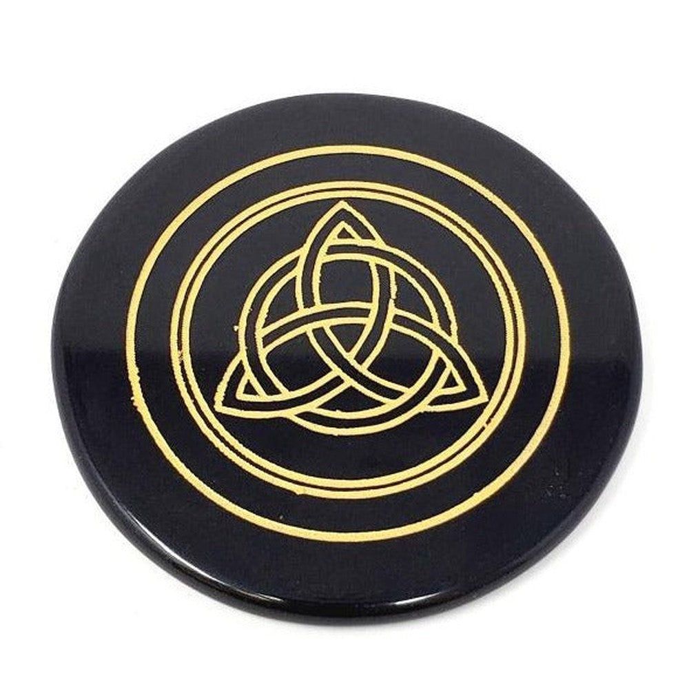 3&quot; Black Agate Altar Tile - Triquetra, SKU S06-31-COAST-TQ-BLACK, UPC 700317371908