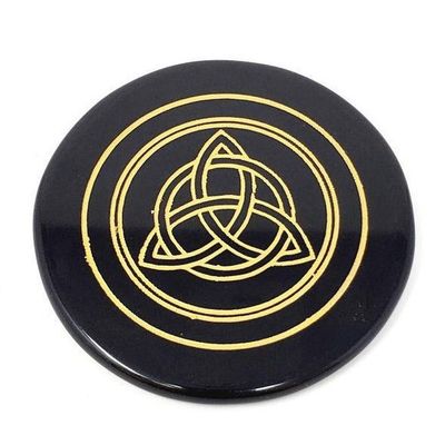 3&quot; Black Agate Altar Tile - Triquetra, SKU S06-31-COAST-TQ-BLACK, UPC 700317371908