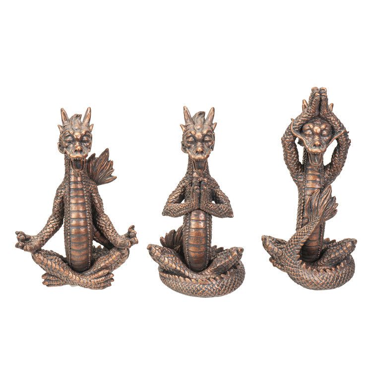 7&quot; Sitting Chinese Dragon Statue Set - See, Hear, Speak No Evil (Set of 3), SKU PG-14738, UPC 70031…