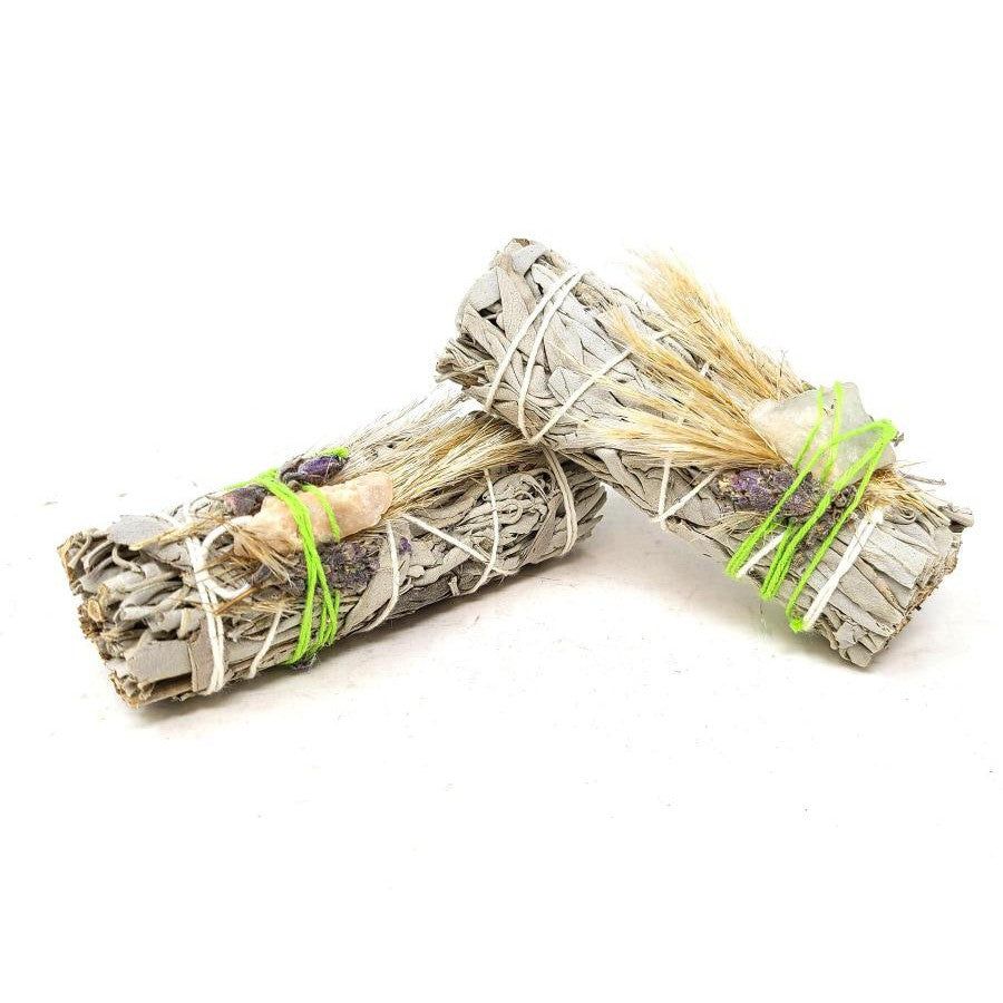 4&quot; Floral White Sage with Citrine Crystal Stone Smudge Stick, SKU S05-MS1-N68-D50, UPC 700317396536