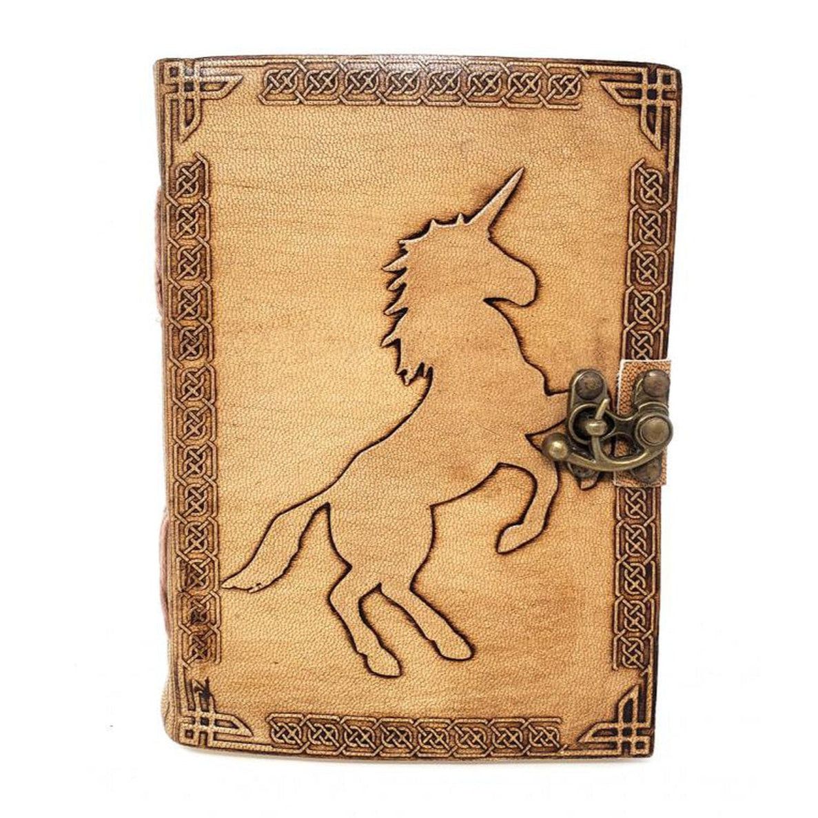 5&quot; x 7&quot; Unicorn Embossed Leather Journal with Latch, SKU JB75-UN, UPC 700317302339