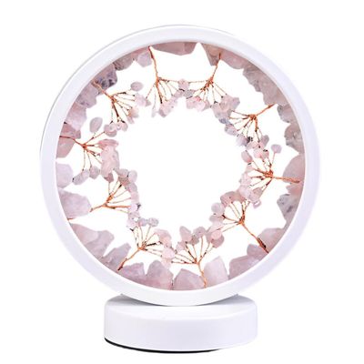 8&quot; Round Dimmable Gemstone Lamp - Rose Quartz, SKU GMLAMP-06, UPC 700317417095