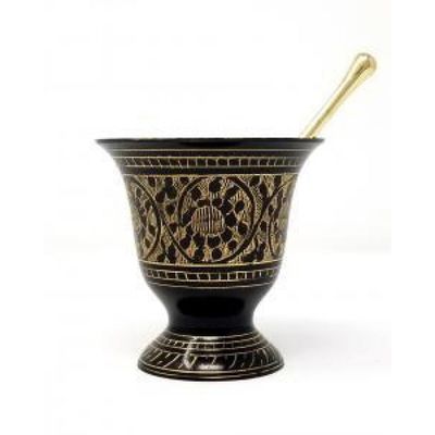 3.5&quot; Black Carved Mortar and Pestle, SKU MPL-C, UPC 700317302100