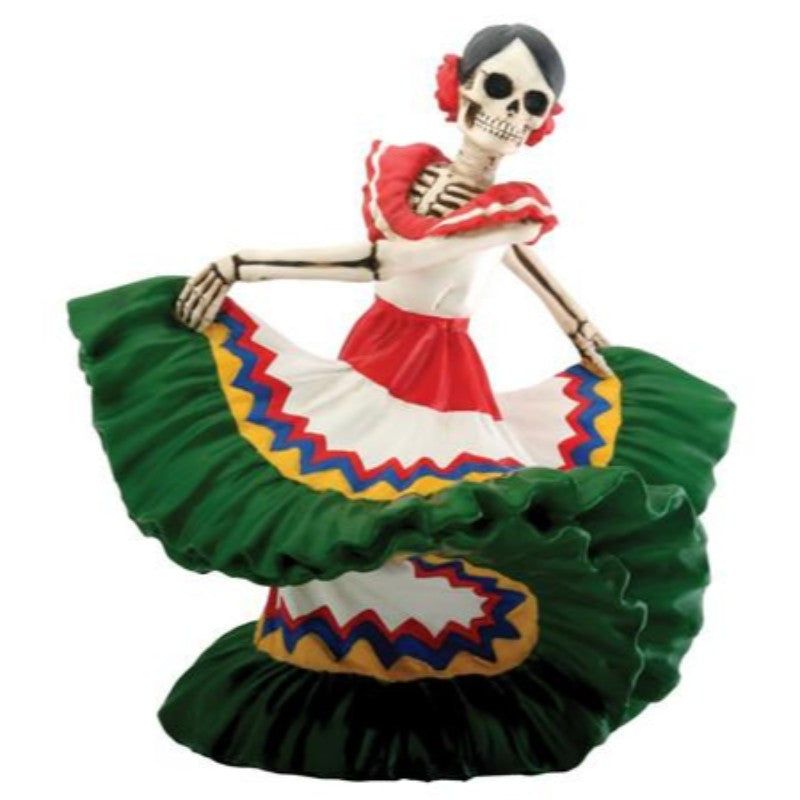 5.25&quot; Day of the Dead Statue - Dancing Senorita Green, SKU PG-Y7812, UPC 700317038528