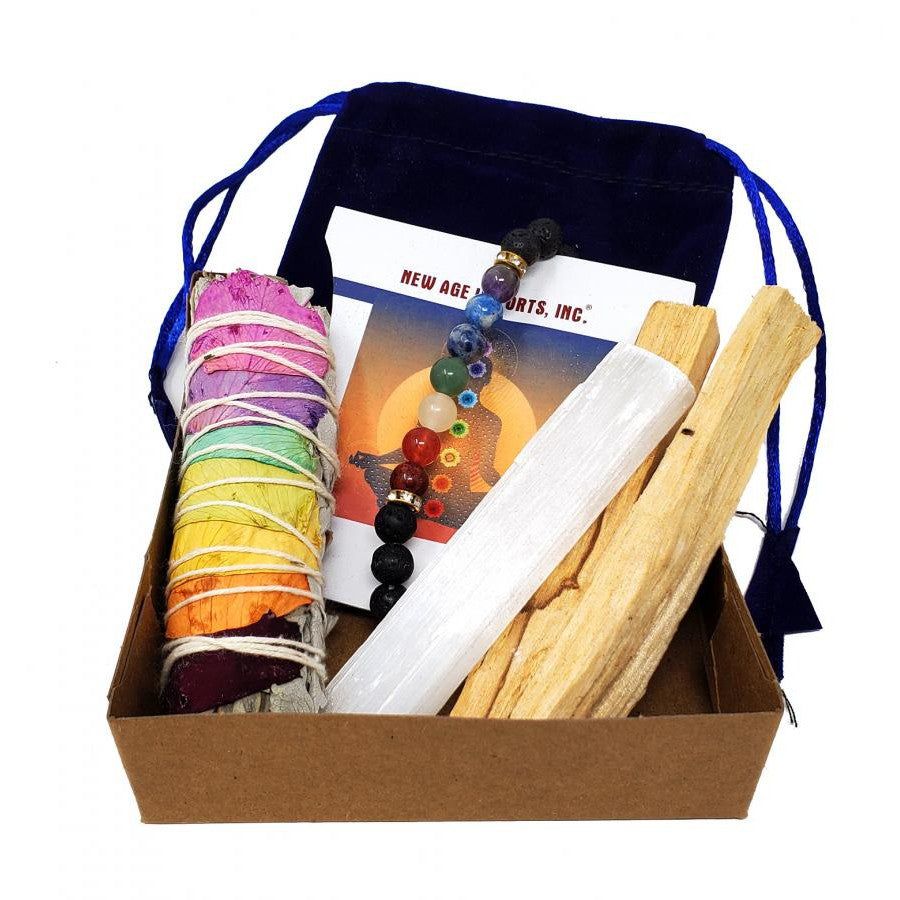 Chakra Balancing Kit - Chakra Sage, Palo Santo, Selenite, Lava Bracelet (Set of 5), SKU L00-SGEKIT-…