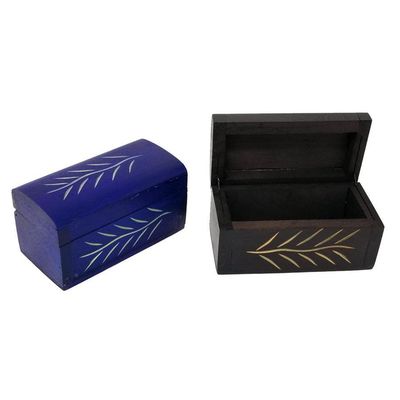 4&quot; x 2&quot; Carved Wood Box (Assorted Color), SKU G01-B24-1, UPC 700317381839