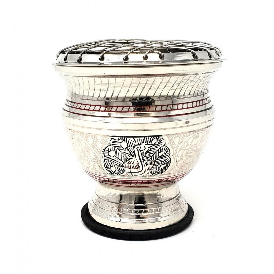 4&quot; Silver Peacock Carved Brass Screen Charcoal Burner, SKU I07-136-710, UPC 700317371601