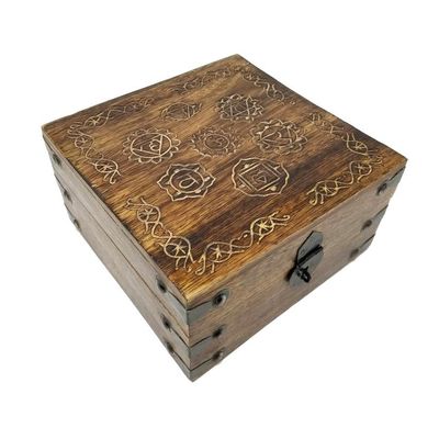 7.5&quot; Carved Wood Box - Seven Chakra, SKU G07-17-MT10, UPC 700317314356