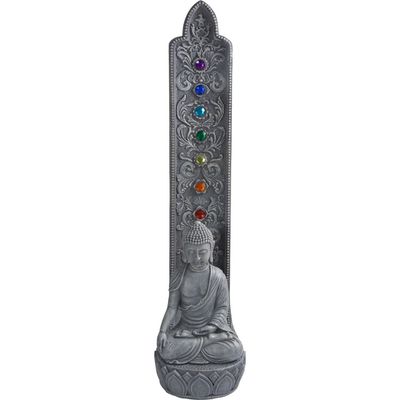 11.5&quot; Polyresin Incense Holder - Buddha with Chakra Gems, SKU KH-89727, UPC 700317247449