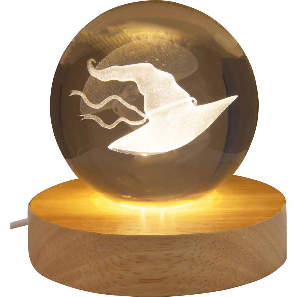 3&quot; Crystal Ball with Wood LED Light Base - Witch Hat, SKU KH-17760, UPC 700317067139