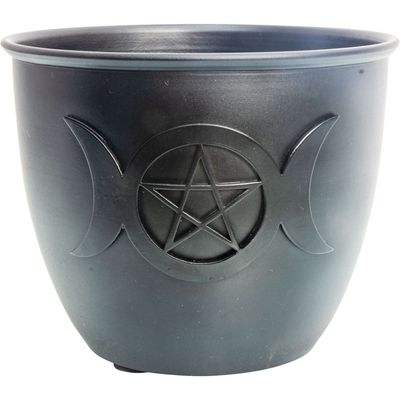 5&quot; Cast Iron Smudge Pot - Triple Moon with Pentacle, SKU KH-44018, UPC 700317068693