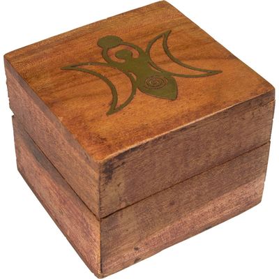 2.5&quot; Acacia Wood Box with Velvet Lining - Moon Goddess, SKU KH-44300, UPC 700317125631