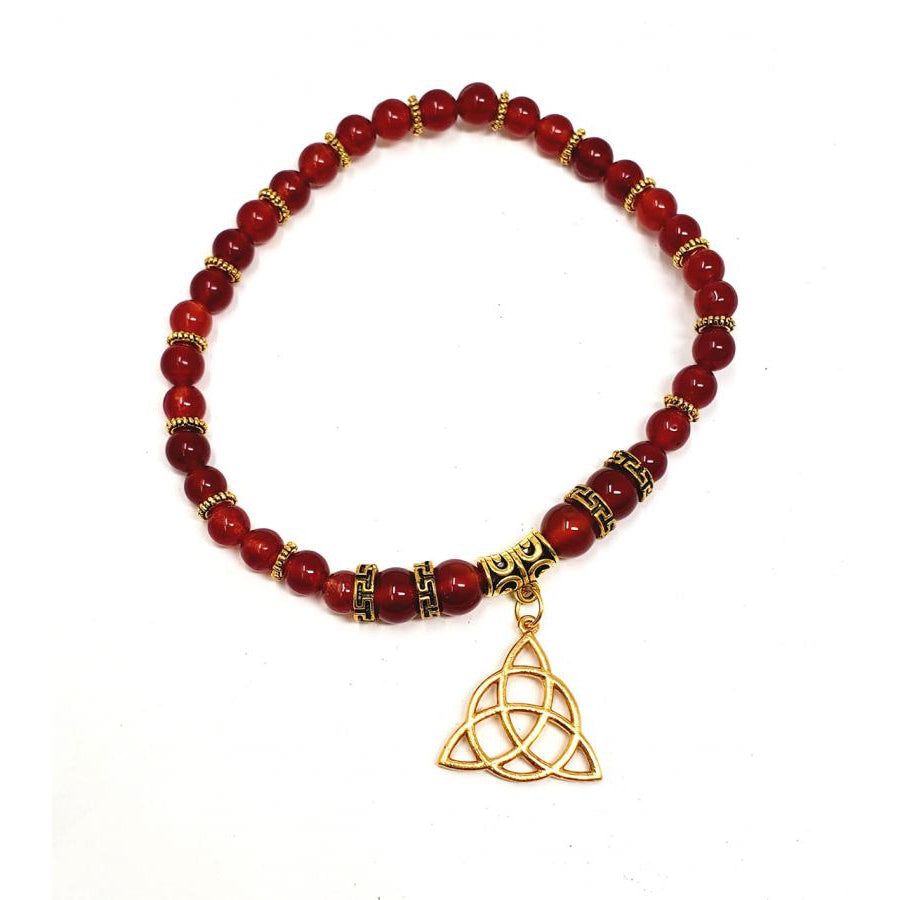Gemstone Elastic Anklet - Carnelian with Triquetra, SKU ANK-03, UPC 700317075141