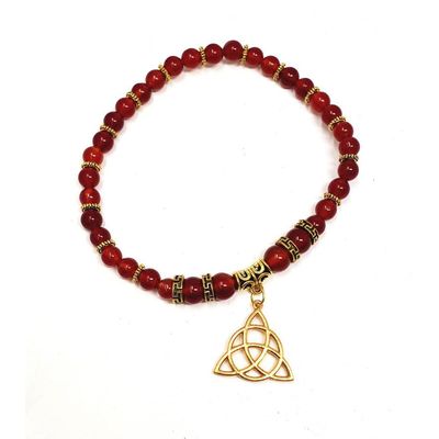 Gemstone Elastic Anklet - Carnelian with Triquetra, SKU ANK-03, UPC 700317075141
