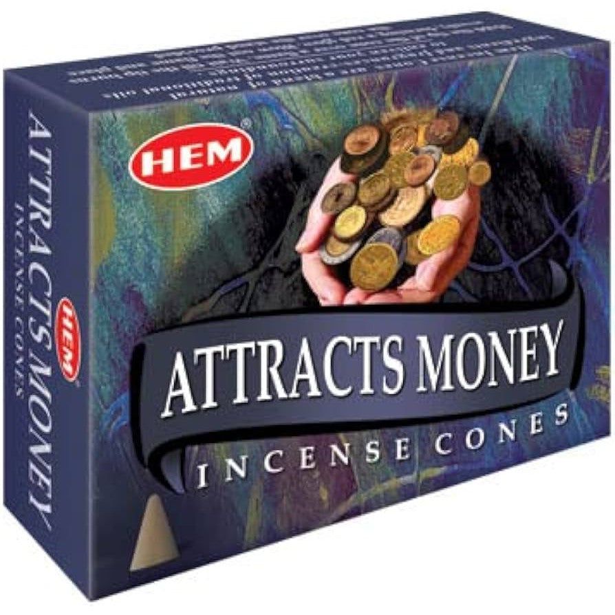 Attracts Money HEM Cone Incense (10 Cones), SKU AT12, UPC 6016217532566
