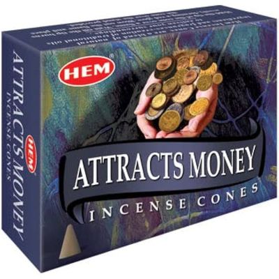Attracts Money HEM Cone Incense (10 Cones), SKU AT12, UPC 6016217532566