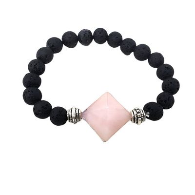 8 mm Elastic Bracelet Round Beads - Lava &amp; Rose Quartz Pyramid in Velvet Bag, SKU R031-BS80, UPC 70…