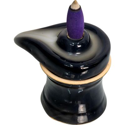 3&quot; Ceramic Backflow Incense Burner - Lingga Yoni - Black, SKU KH-89697, UPC 6016005512596