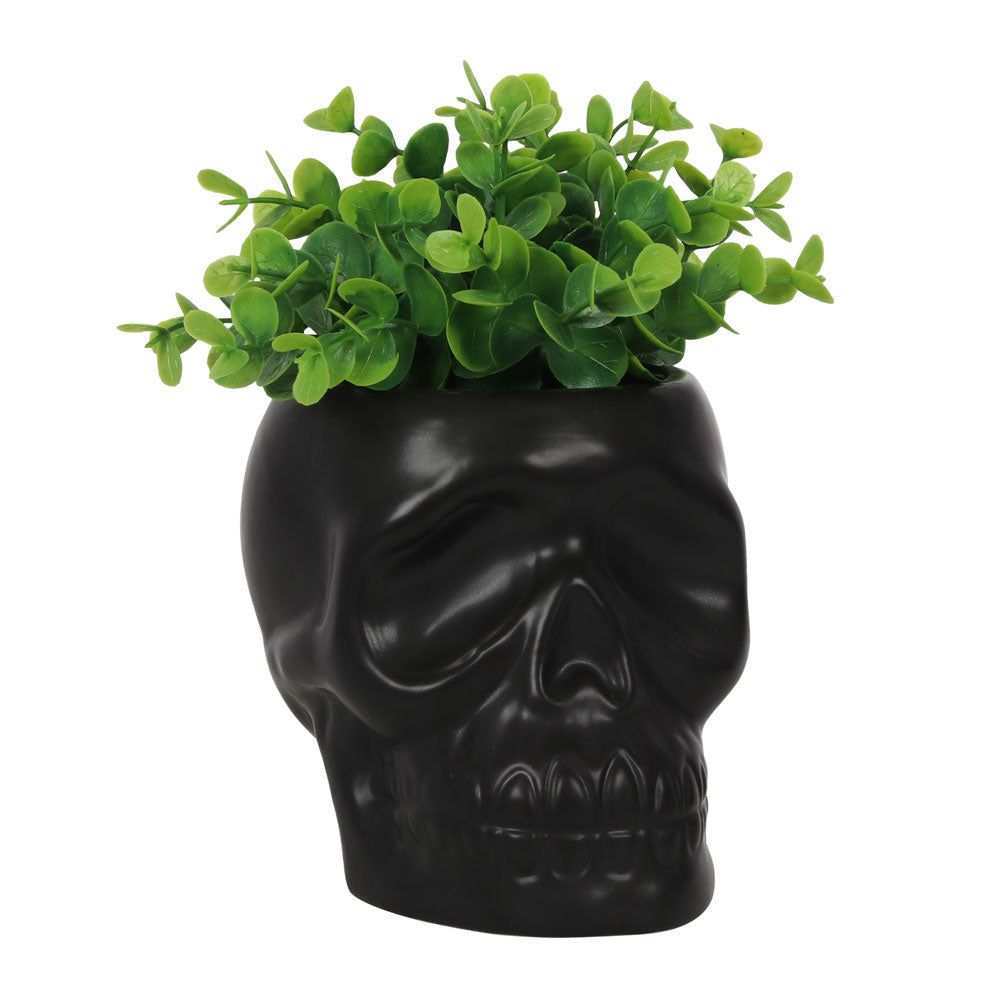 4.7&quot; Black Skull Ceramic Planter Pot, SKU PG-14920, UPC 700317023159