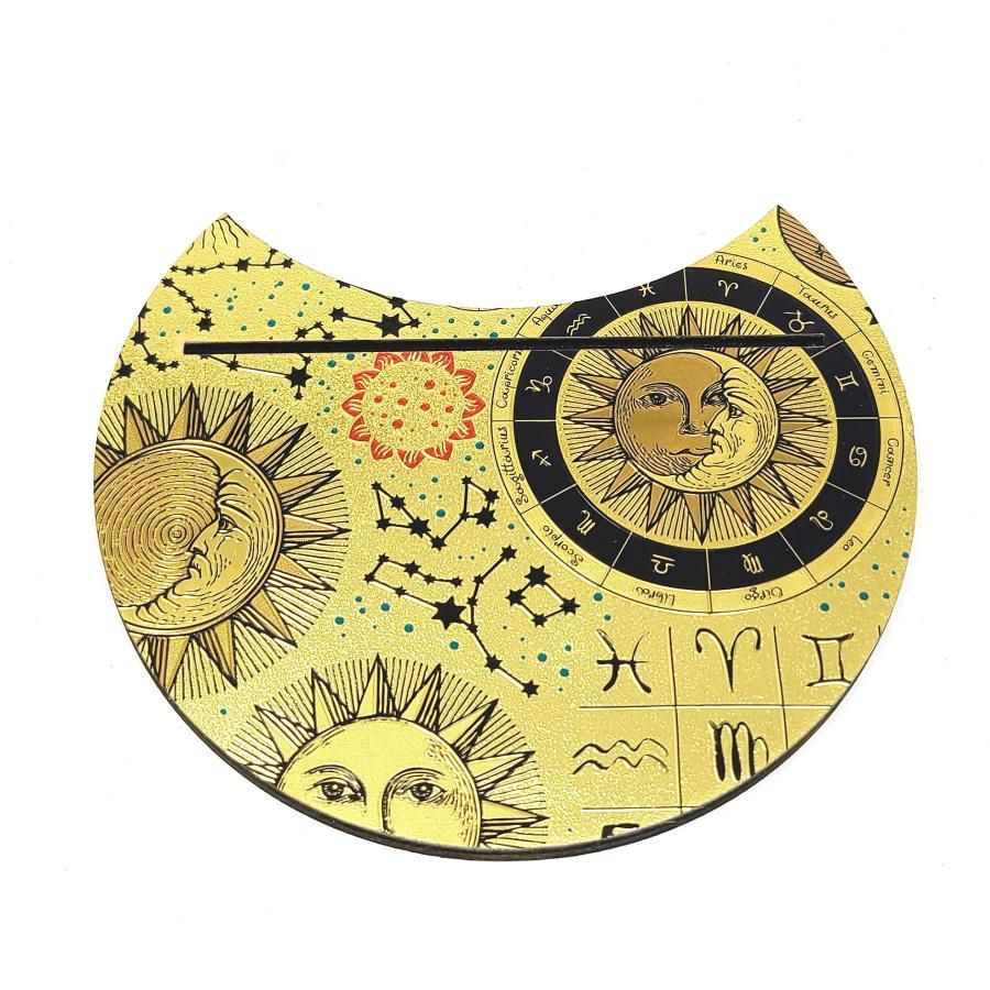 12&quot; Wooden Crescent Tarot Card Holder Sun &amp; Moon, SKU I10-33-TW-15-B, UPC 700317381754