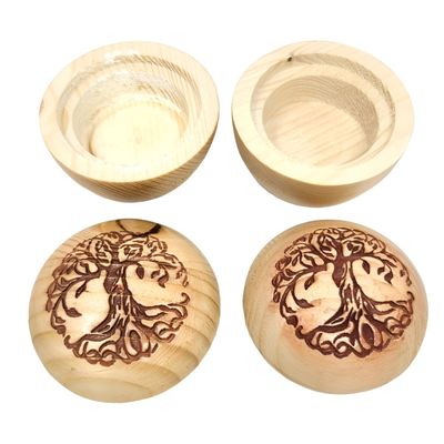 2.5&quot; Tree of Life Round Wooden Trinket Box, SKU G05-B30, UPC 700317381068