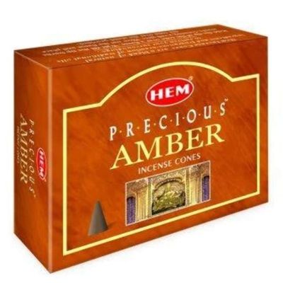 Precious Amber HEM Cone Incense (10 Cones), SKU AM12, UPC 6016217386343