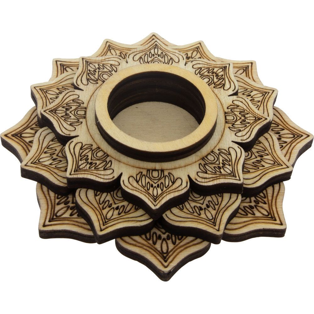4.5&quot; Wooden Sphere Stand with LED - Mandala, SKU KH-35520, UPC 700317245803