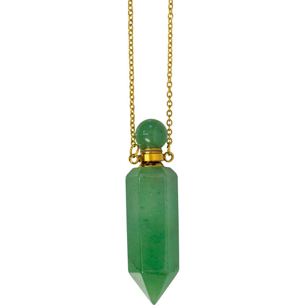 1.75&quot; Gemstone Point Pendant Perfume Bottle Necklace - Green Aventurine, SKU KH-99077, UPC 70031706…