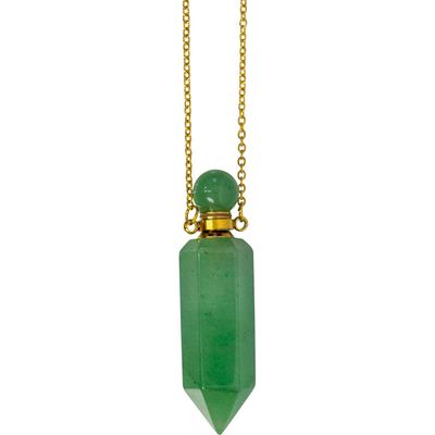 1.75&quot; Gemstone Point Pendant Perfume Bottle Necklace - Green Aventurine, SKU KH-99077, UPC 70031706…
